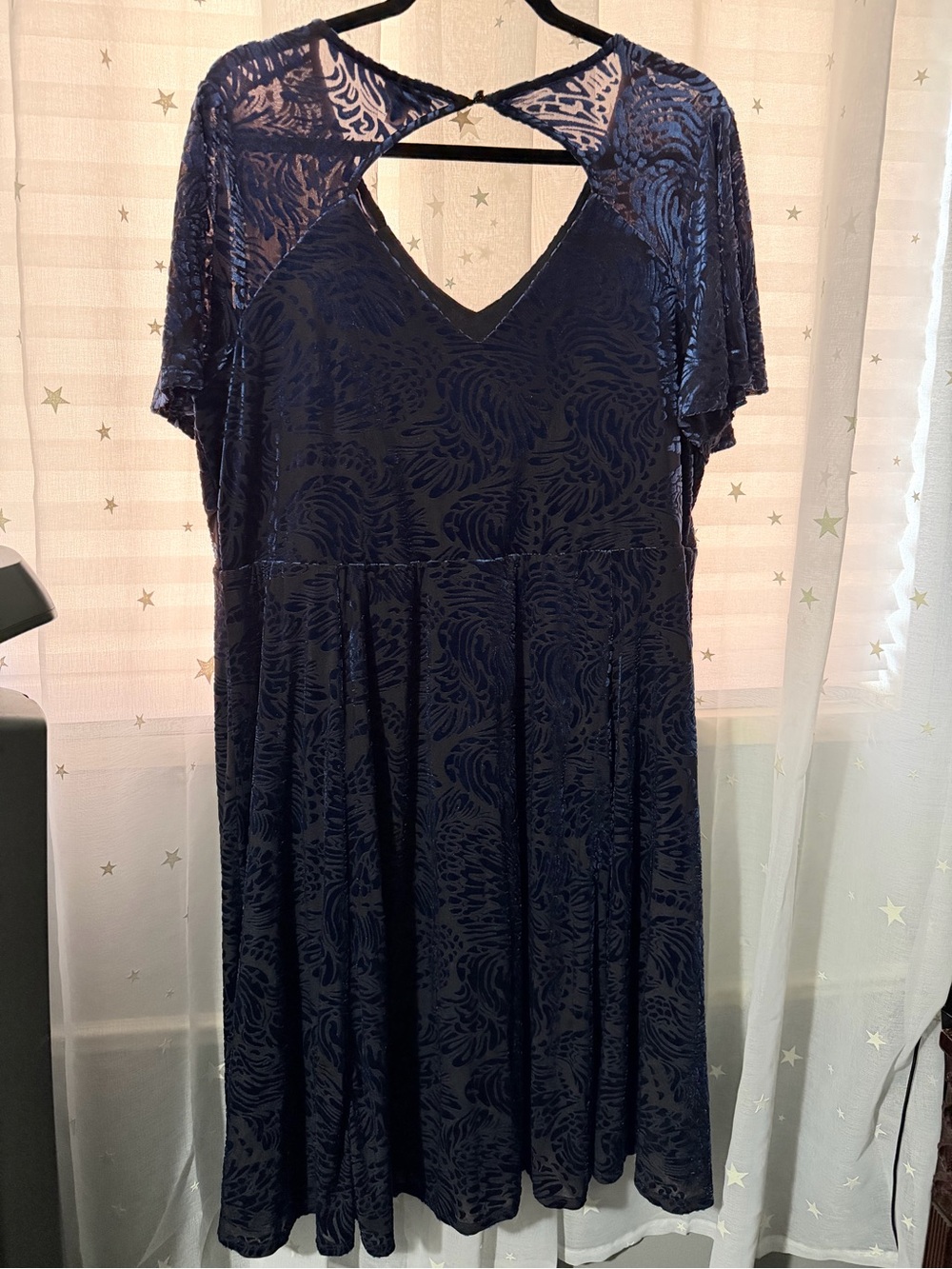torrid Navy Lace-Pattern V-Neck Midi Swing Dress - Picture 2 of 2